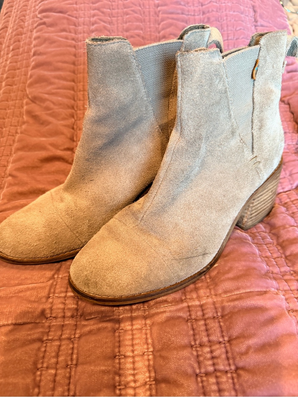 Toms Taupe Suede Chelsea Ankle Boots